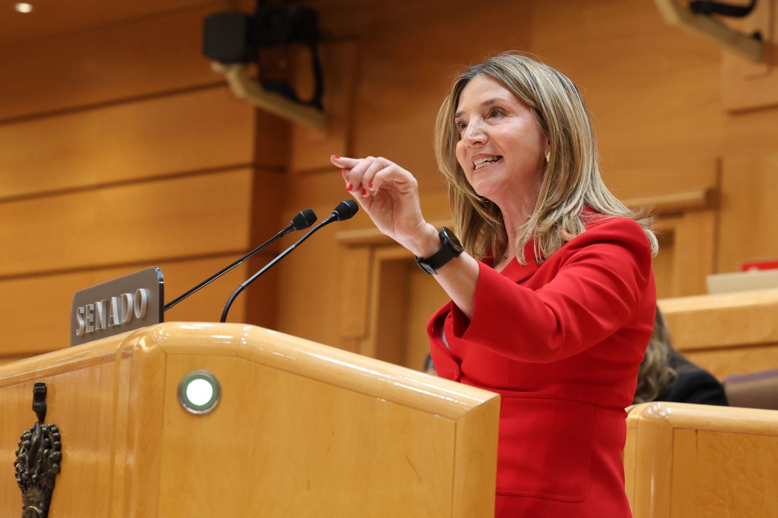 La senadora del PP, Rocío Dívar, durante un pleno en el Senado, a 9 de abril de 2025, en Madrid (España). El grupo popular defiende durante el pleno de hoy una moción para reprobar a la vicepresidenta primera y ministra de Hacienda, ‘’por el incumplimient